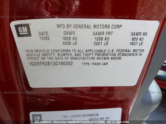 1G2NF52E13C186262 - 2003 PONTIAC GRAND AM SE1 RED photo 9