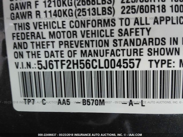 5J6TF2H56CL004557 - 2012 HONDA CROSSTOUR EXL ლურჯი ფოტო 9