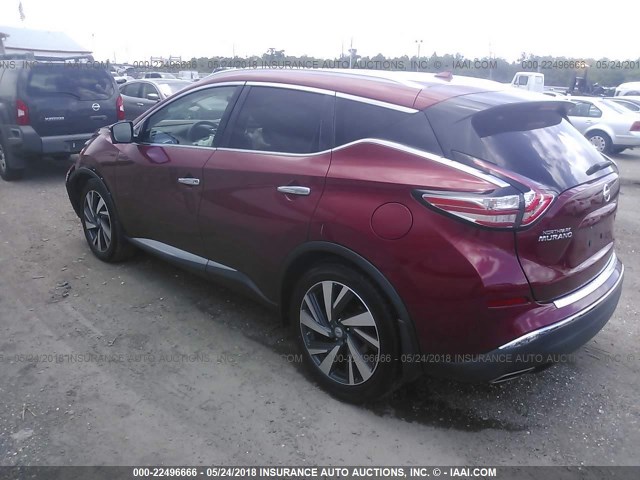 5N1AZ2MG1FN275039 - 2015 NISSAN MURANO S/SL/SV/PLATINUM RED photo 3