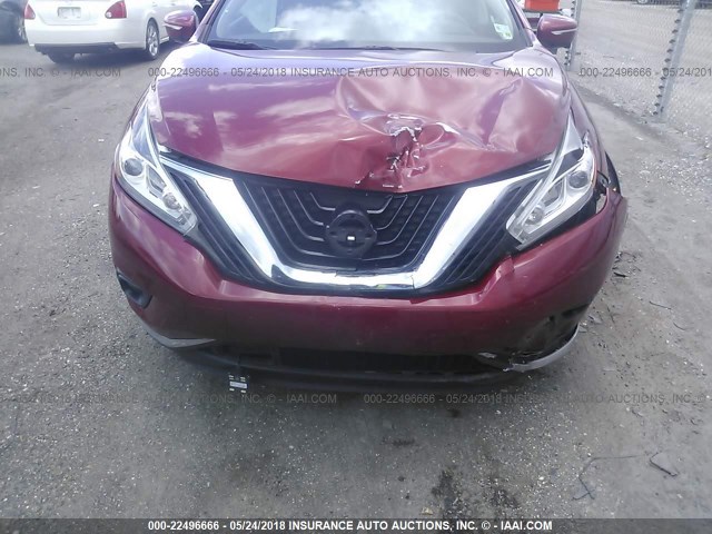 5N1AZ2MG1FN275039 - 2015 NISSAN MURANO S/SL/SV/PLATINUM RED photo 6