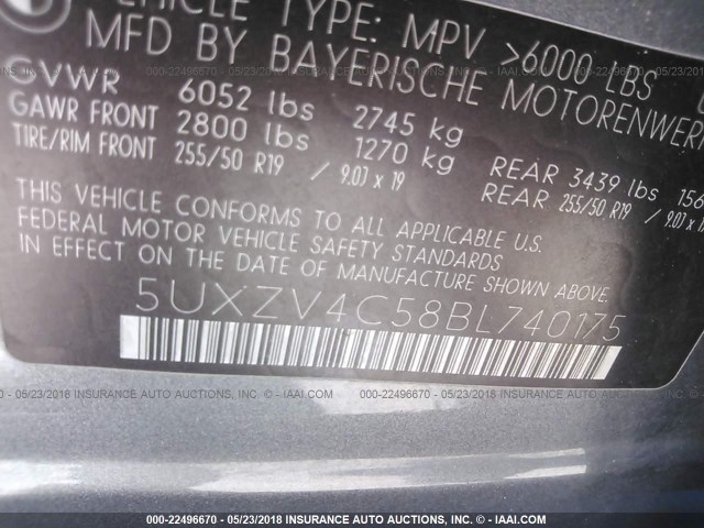 5UXZV4C58BL740175 - 2011 BMW X5 XDRIVE35I GRAY photo 9