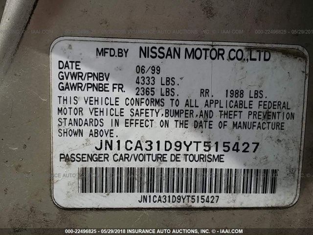 JN1CA31D9YT515427 - 2000 NISSAN MAXIMA GLE/GXE/SE GOLD photo 9