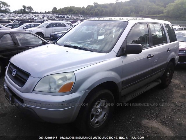 2HKYF18105H514252 - 2005 HONDA PILOT LX SILVER photo 2