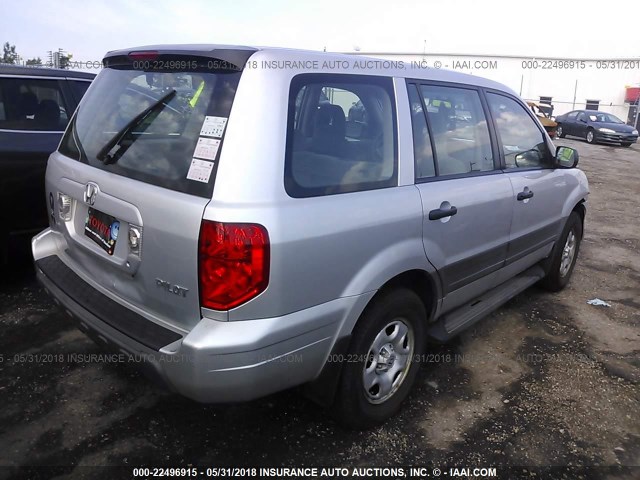 2HKYF18105H514252 - 2005 HONDA PILOT LX SILVER photo 4