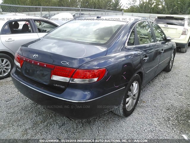 KMHFC46F37A231687 - 2007 HYUNDAI AZERA SE/LIMITED BLUE photo 4