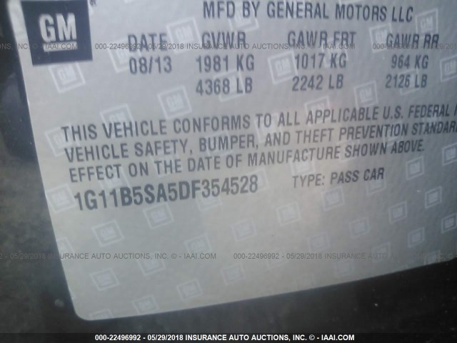 1G11B5SA5DF354528 - 2013 CHEVROLET MALIBU LS 黑色 照片 9