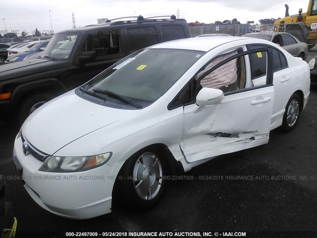 JHMFA36267S008277 - 2007 HONDA CIVIC HYBRID WHITE photo 2