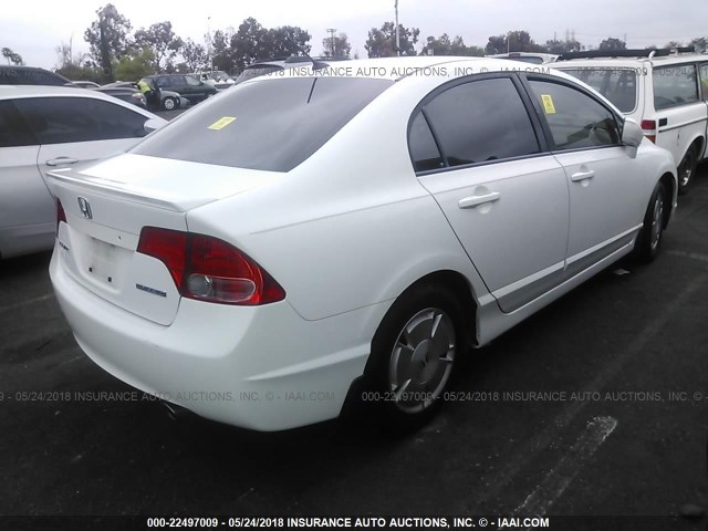 JHMFA36267S008277 - 2007 HONDA CIVIC HYBRID WHITE photo 4