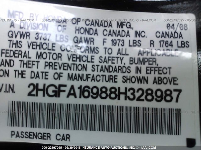 2HGFA16988H328987 - 2008 HONDA CIVIC EXL BLACK photo 9