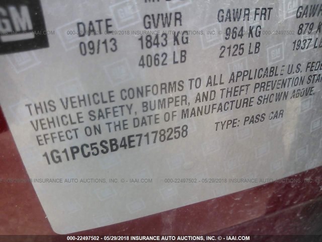 1G1PC5SB4E7178258 - 2014 CHEVROLET CRUZE LT RED photo 9