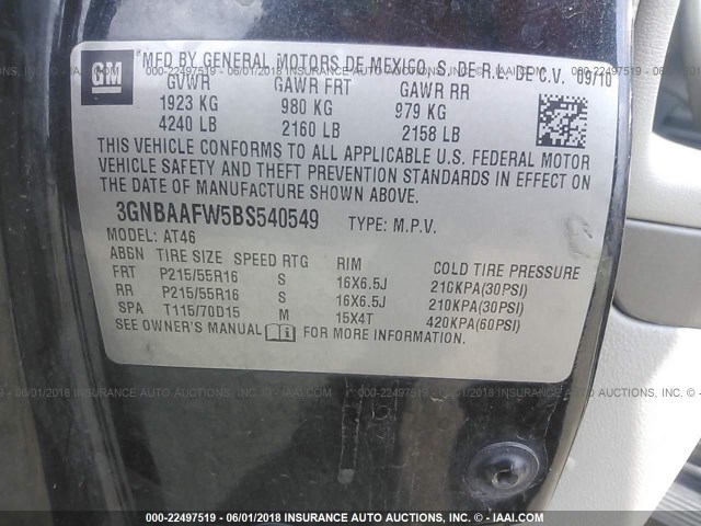 3GNBAAFW5BS540549 - 2011 CHEVROLET HHR LS BLACK photo 9