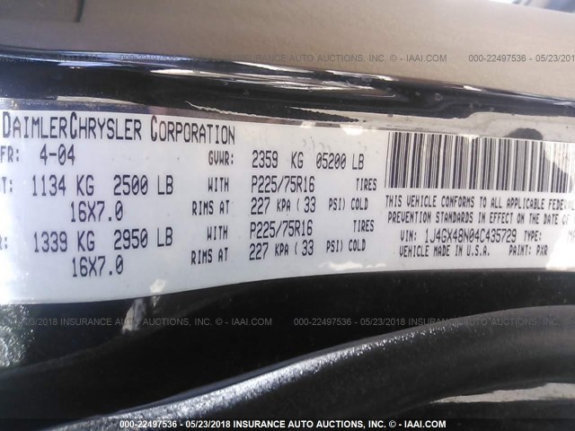 1J4GX48N04C435729 - 2004 JEEP GRAND CHEROKEE LAREDO/COLUMBIA/FREEDOM 黑色 照片 9