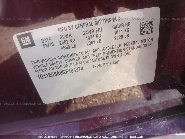 1G11E5SA8GF134974 - 2016 CHEVROLET MALIBU LIMITED LTZ 栗色 照片 9