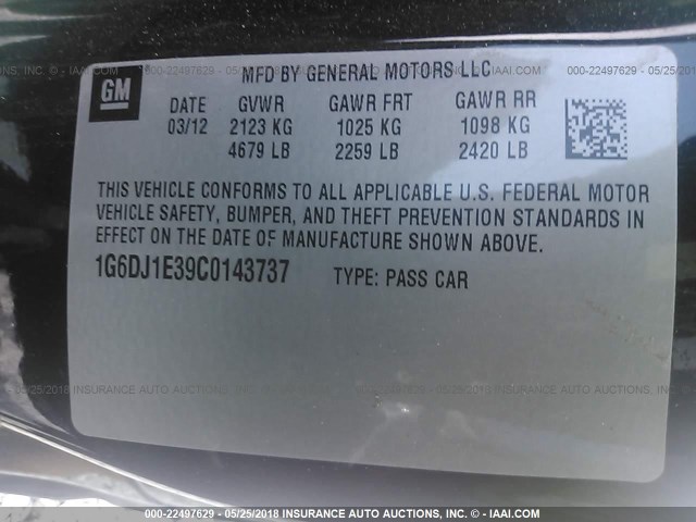 1G6DJ1E39C0143737 - 2012 CADILLAC CTS PERFORMANCE COLLECTION Черный фото 9