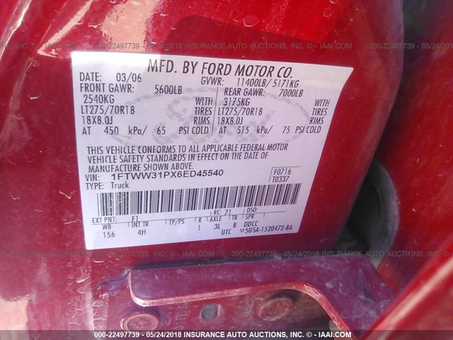 1FTWW31PX6ED45540 - 2006 FORD F350 SRW SUPER DUTY RED photo 10