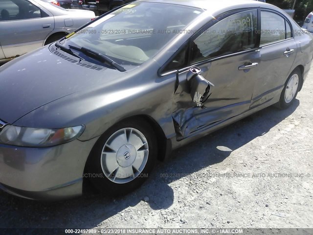 JHMFA36246S006168 - 2006 HONDA CIVIC HYBRID TAN photo 6