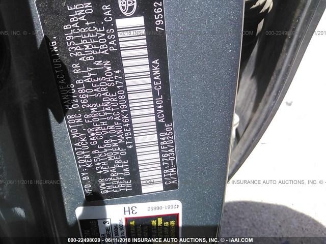 4T1BE46K19U801774 - 2009 TOYOTA CAMRY SE/LE/XLE 绿色 照片 9