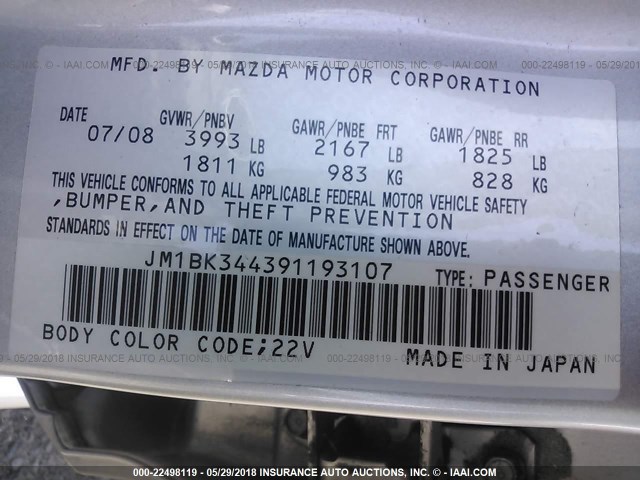 JM1BK344391193107 - 2009 MAZDA 3 S SILVER photo 9