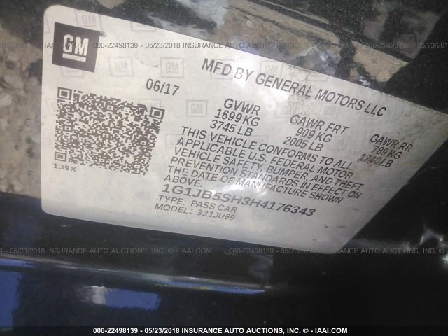 1G1JB5SH3H4176343 - 2017 CHEVROLET SONIC LS 灰色 照片 9