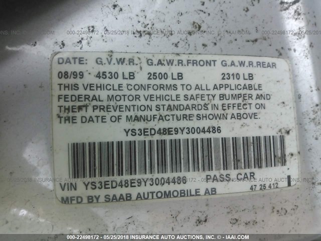 YS3ED48E9Y3004486 - 2000 SAAB 9-5 SILVER photo 9