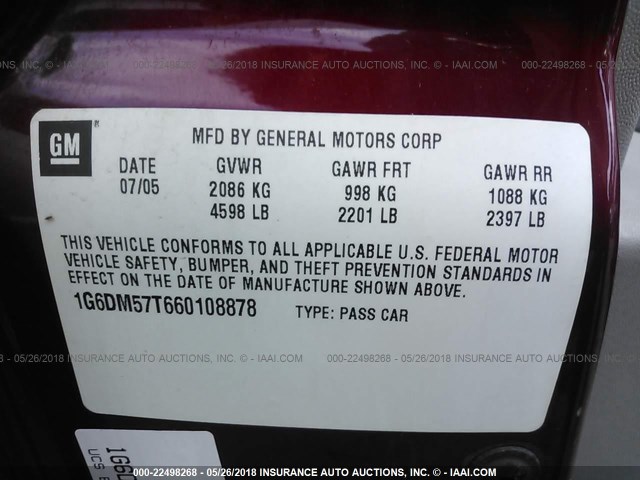 1G6DM57T660108878 - 2006 CADILLAC CTS MAROON photo 9