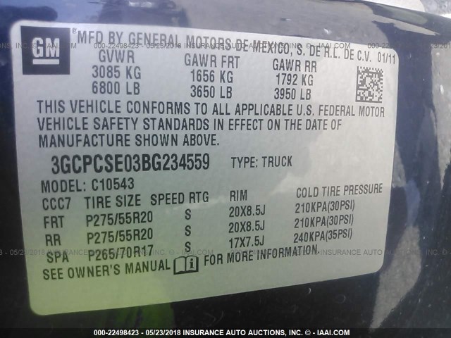 3GCPCSE03BG234559 - 2011 CHEVROLET SILVERADO C1500 LT BLUE photo 9