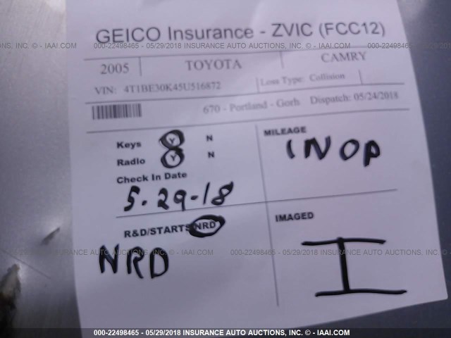 4T1BE30K45U516872 - 2005 TOYOTA CAMRY LE/XLE/SE 银色 照片 7