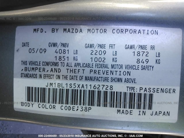 JM1BL1S5XA1162728 - 2010 MAZDA 3 S GRAY photo 9