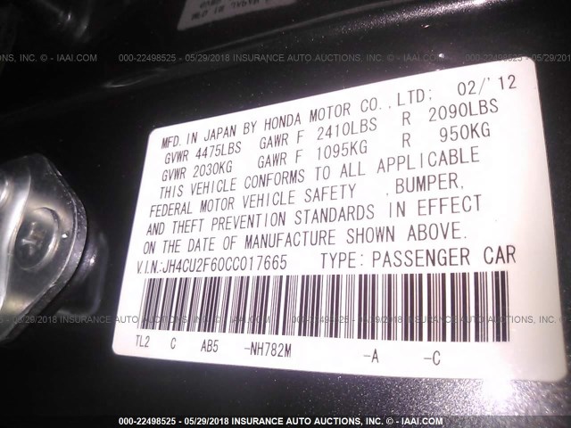 JH4CU2F60CC017665 - 2012 ACURA TSX TECH BLACK photo 9