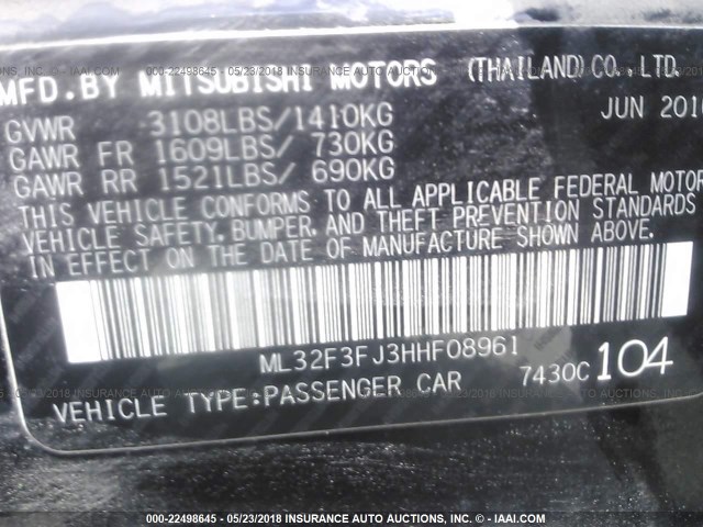 ML32F3FJ3HHF08961 - 2017 MITSUBISHI MIRAGE G4 ES Qara foto 9