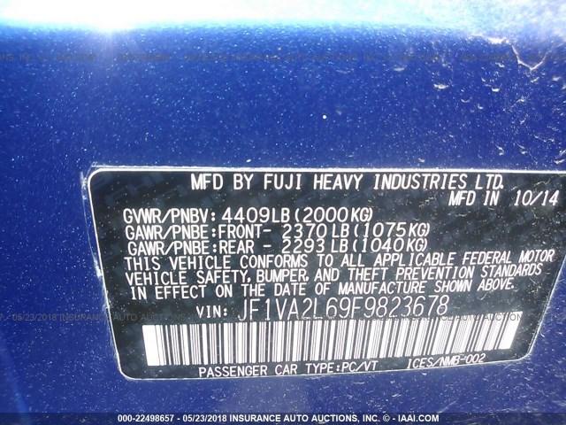 JF1VA2L69F9823678 - 2015 SUBARU WRX STI BLUE photo 9