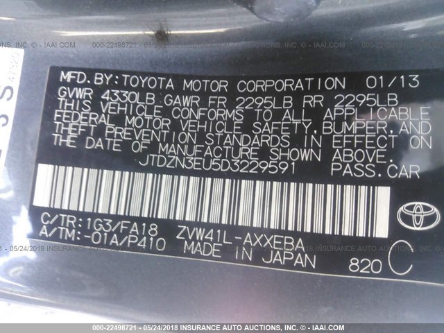 JTDZN3EU5D3229591 - 2013 TOYOTA PRIUS V Pewter photo 9