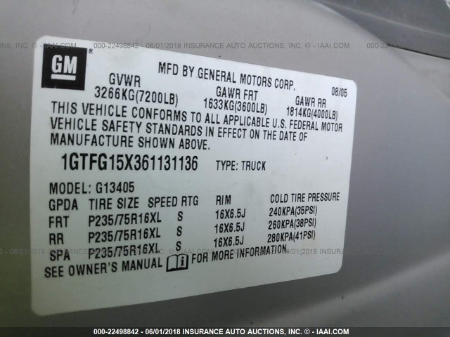 1GTFG15X361131136 - 2006 GMC SAVANA SILVER photo 9