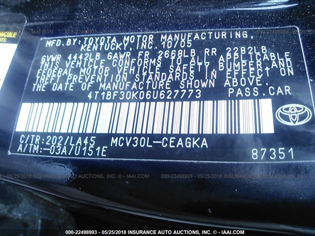 4T1BF30K06U627773 - 2006 TOYOTA CAMRY LE/XLE/SE შავი ფოტო 9