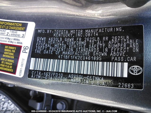 4T1BF1FK2EU461895 - 2014 TOYOTA CAMRY L/SE/LE/XLE Boz foto 9