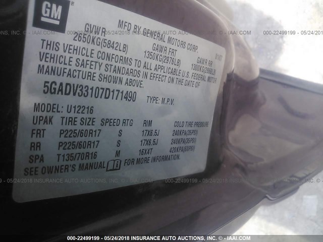 5GADV33107D171490 - 2007 BUICK TERRAZA CXL BURGUNDY photo 9