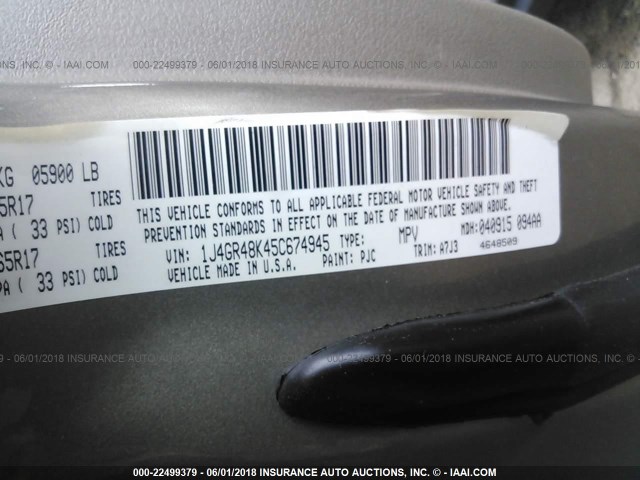 1J4GR48K45C674945 - 2005 JEEP GRAND CHEROKEE LAREDO/COLUMBIA/FREEDOM 金色 照片 9