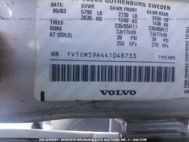 YV1CM59H441048733 - 2004 VOLVO XC90 SILVER photo 9
