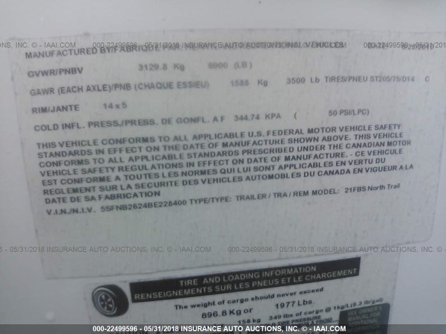 5SFNB2624BE228400 - 2011 HEARTLAND NORTHTRAIL 21 FT  白色 照片 9