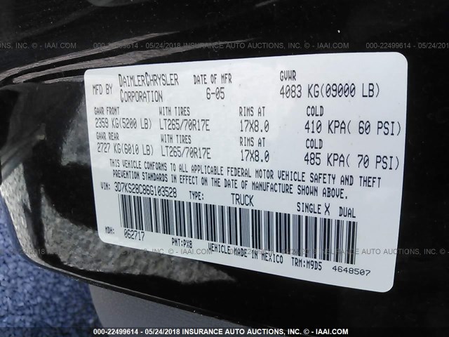 3D7KS28C86G103528 - 2006 DODGE RAM 2500 ST/SLT/LARAMIE შავი ფოტო 9