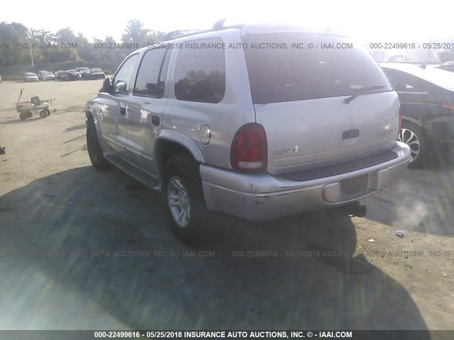 1B4HS48Z82F126630 - 2002 DODGE DURANGO SLT SILVER photo 3