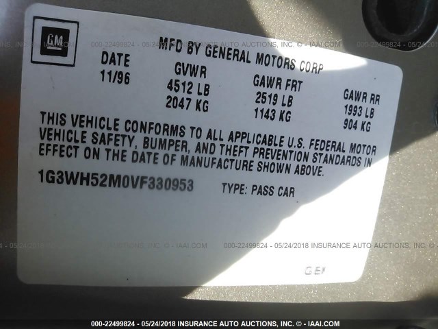 1G3WH52M0VF330953 - 1997 OLDSMOBILE CUTLASS SUPREME SL 金色 照片 9