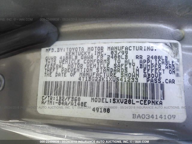 4T1BG22K1XU541233 - 1999 TOYOTA CAMRY CE/LE/XLE BROWN photo 9