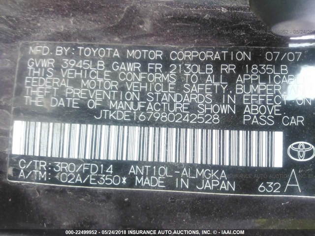 JTKDE167980242528 - 2008 TOYOTA SCION TC 紫色 照片 9