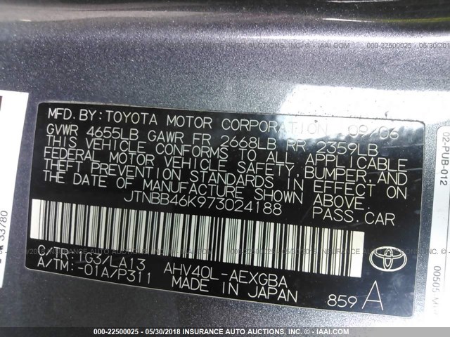 JTNBB46K973024188 - 2007 TOYOTA CAMRY NEW GENERAT HYBRID GRAY photo 9