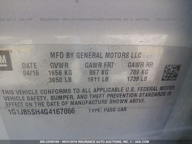 1G1JB5SH4G4167066 - 2016 CHEVROLET SONIC LS 银色 照片 9