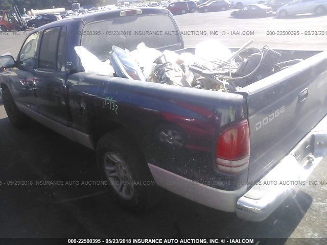 1B7GL2AX41S214377 - 2001 DODGE DAKOTA QUAD BLUE photo 3