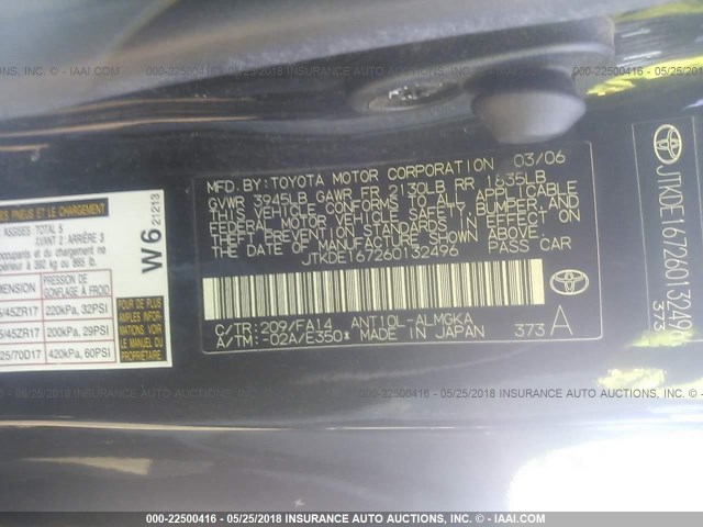 JTKDE167260132496 - 2006 TOYOTA SCION TC 黑色 照片 9