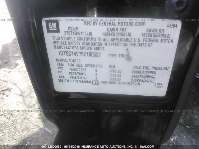 1GTEC14V75Z100527 - 2005 GMC NEW SIERRA C1500 BLACK photo 9