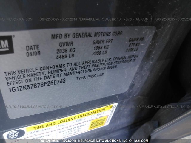 1G1ZK57B78F260743 - 2008 CHEVROLET MALIBU LTZ 灰色 照片 9